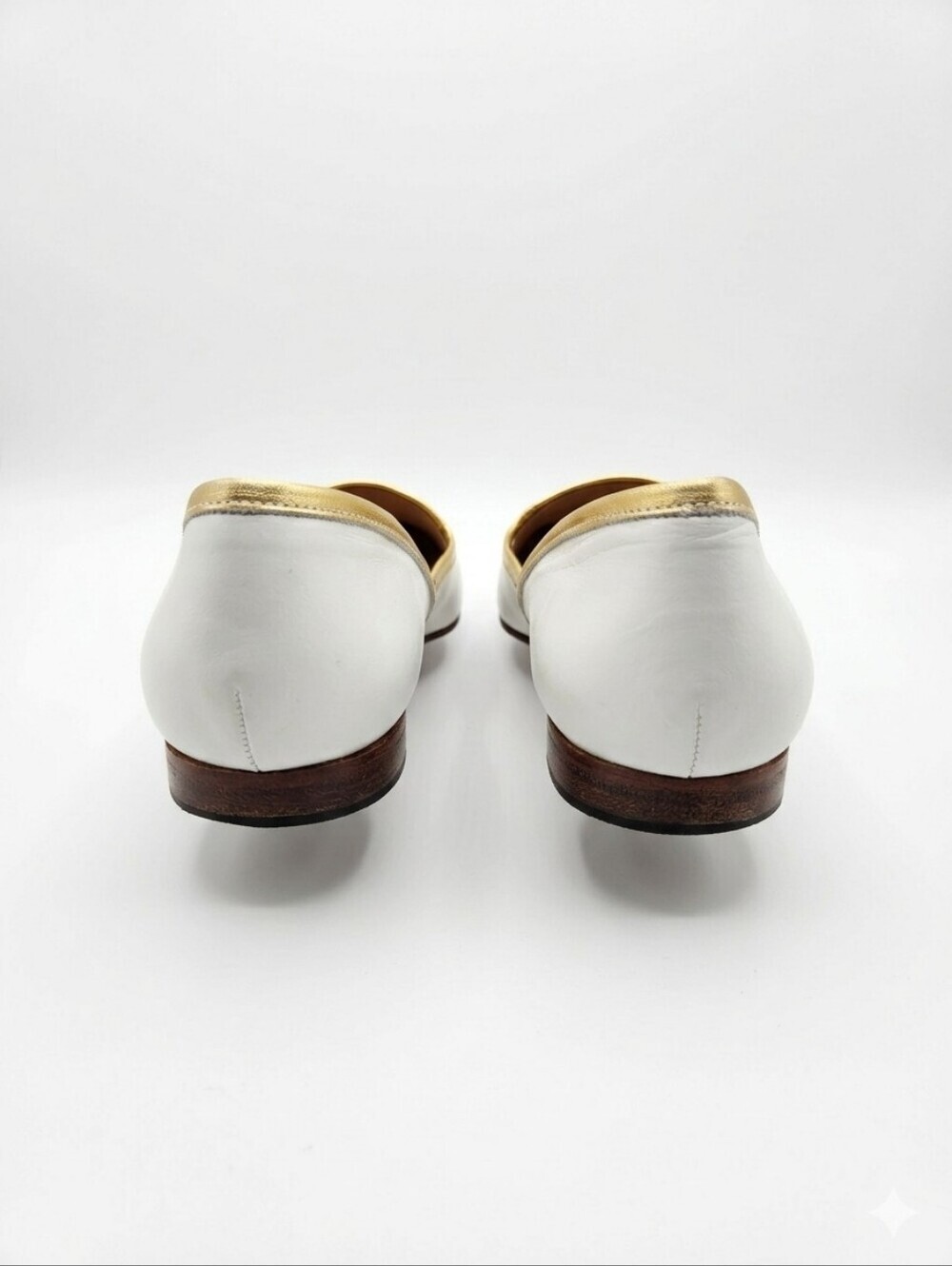Vintage Ralph Lauren White Leather Gold Crest Loafers Made In Italy, 8B - Picture 5 of 10
